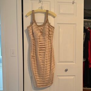 Beaded Strap Tiered Midi Dress in Champagne